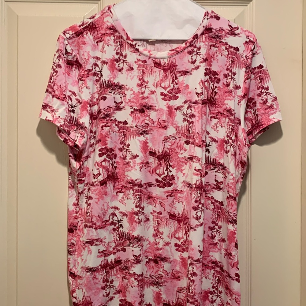 L’AGENCE white, pink porcelain toile Tee XXL